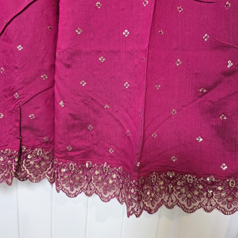 NEW 3 Piece Pakistani Desi Cotton Silk Magenta Women's Embroidered Outfit Medium - Picture 6 of 9